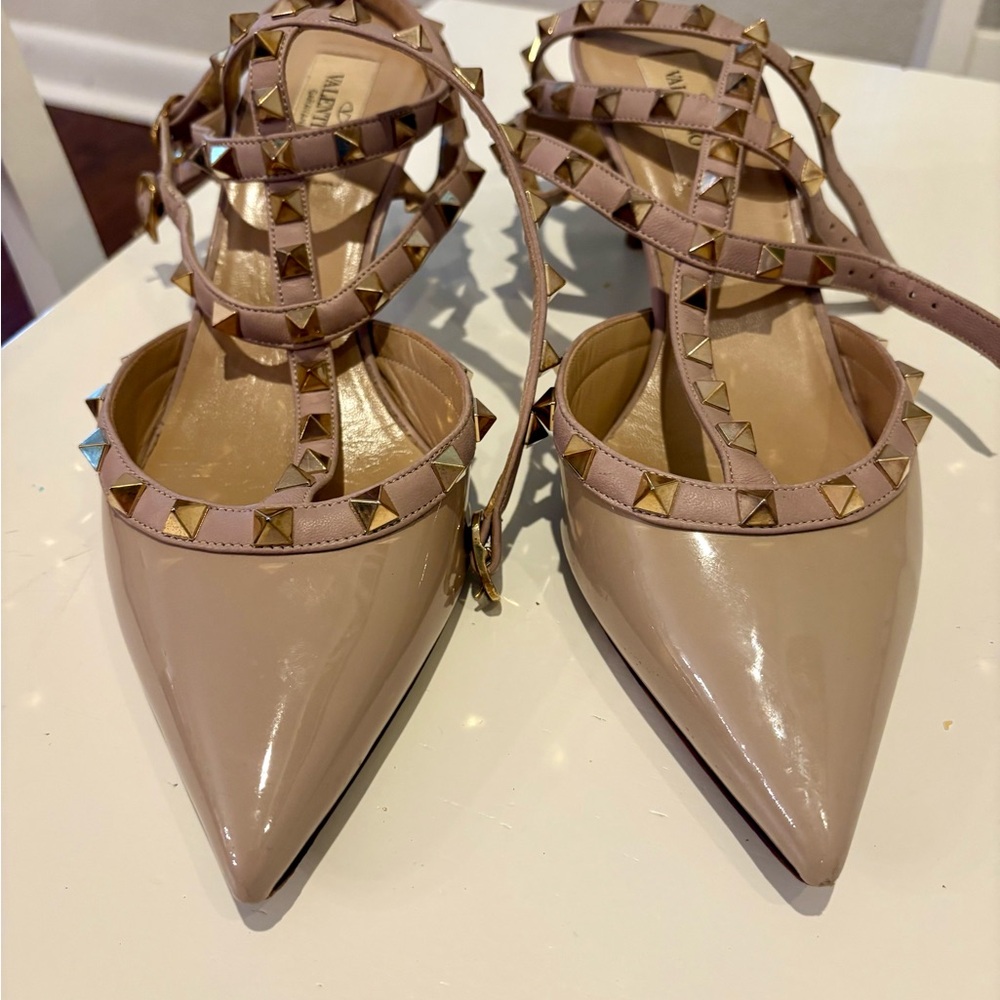 Valentino Women's Blush Pink Heels with Gold Studs
